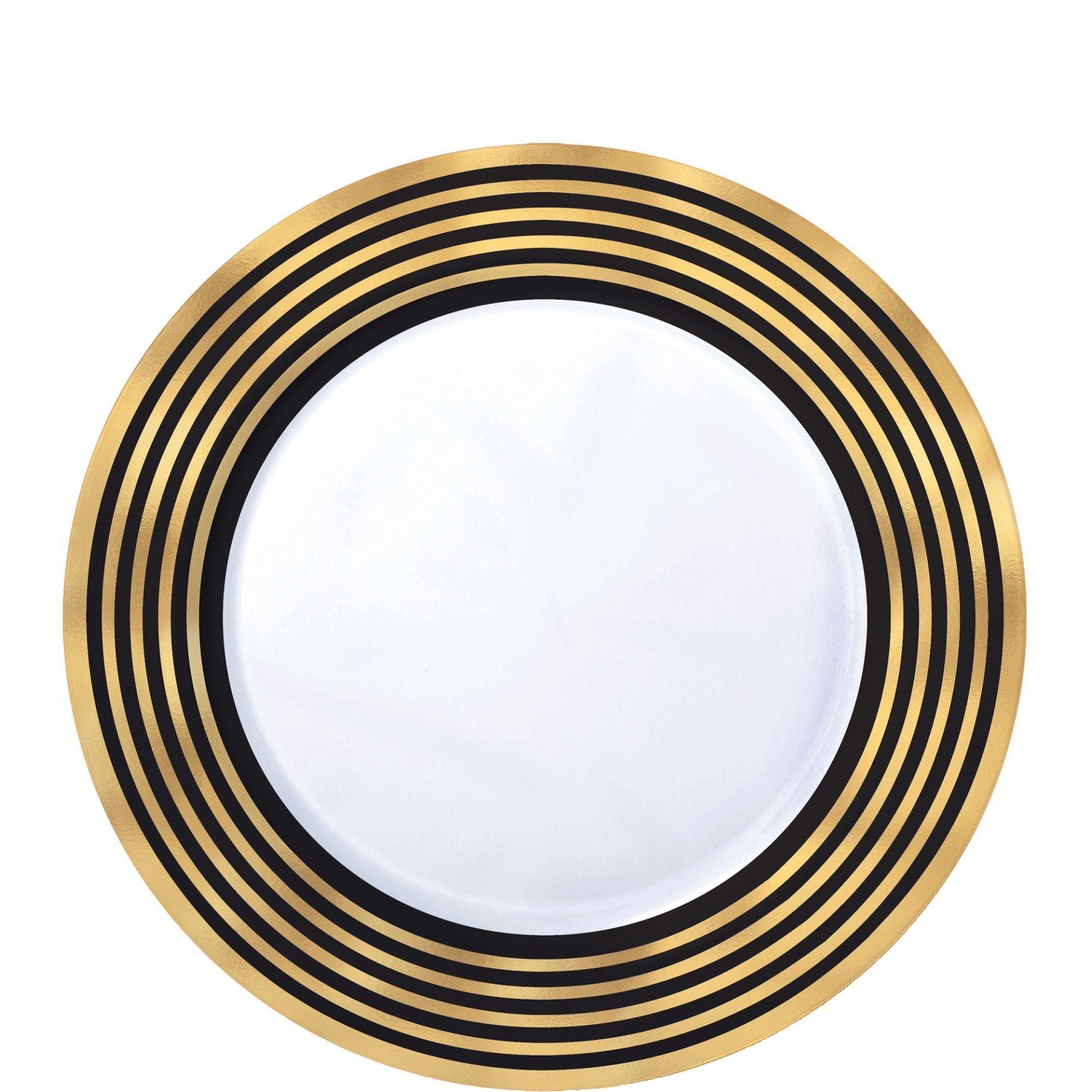 slide 1 of 1, Party City Black & Metallic Gold Stripe Premium Plastic Dessert Plates, 20 ct