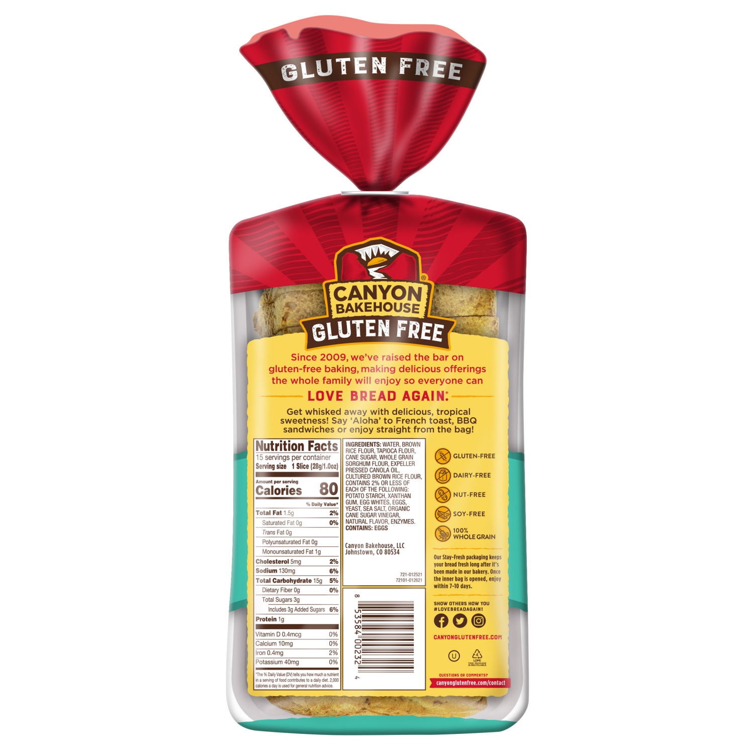 slide 2 of 6, Canyon Bakehouse Hawaiian Sweet Gluten Free Bread, Whole Grain Sandwich Bread, Fresh, 15 oz Loaf, 15 oz