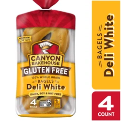 Canyon Bakehouse Deli White Bagels, Gluten Free Bagels, 100% Whole Grain, Fresh, 4 Count