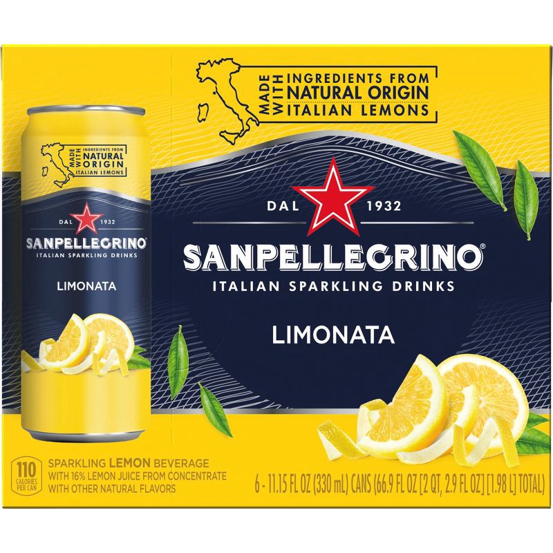 slide 2 of 8, Sanpellegrino Lemon Italian Sparkling Beverage - 6pk/11.15 fl oz Cans, 6 ct; 11.15 fl oz