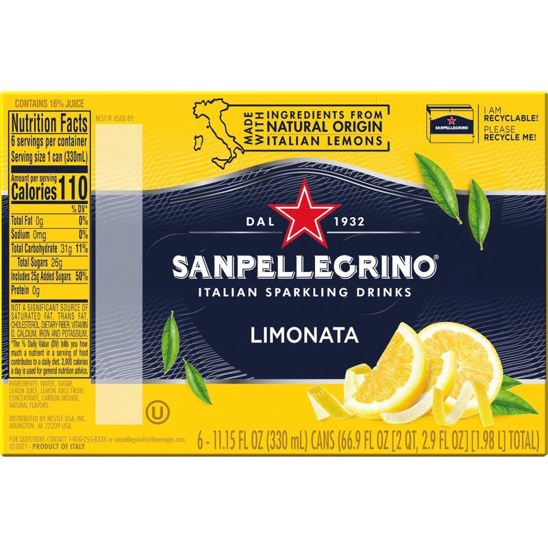 slide 5 of 8, Sanpellegrino Lemon Italian Sparkling Beverage - 6pk/11.15 fl oz Cans, 6 ct; 11.15 fl oz