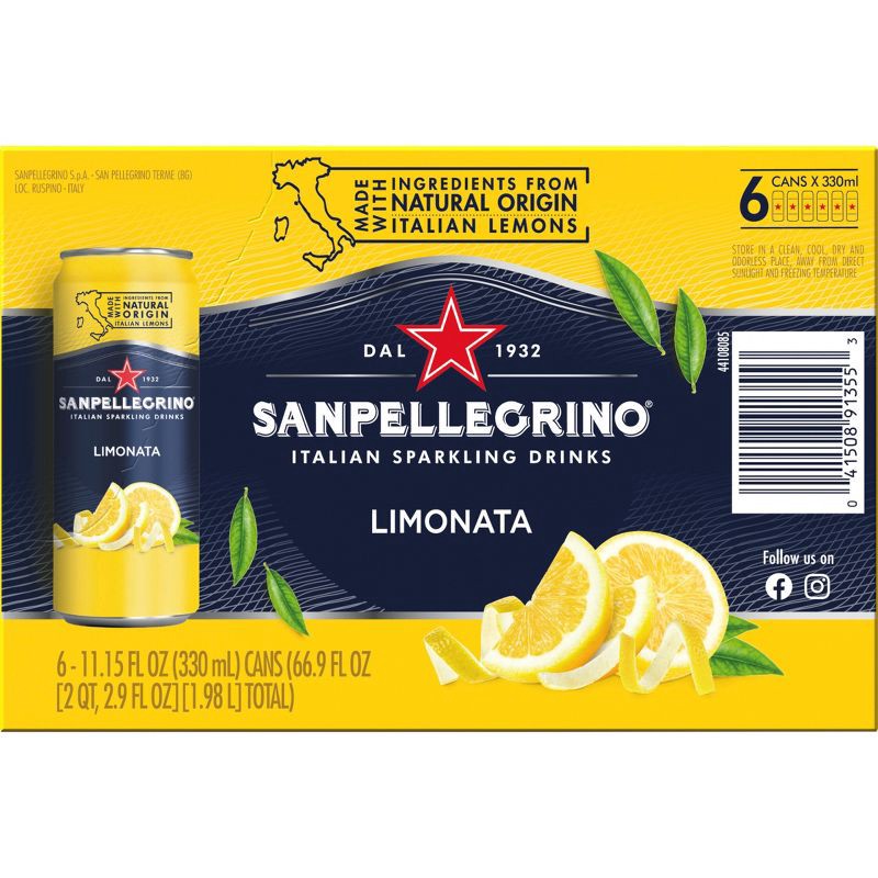 slide 6 of 8, Sanpellegrino Lemon Italian Sparkling Beverage - 6pk/11.15 fl oz Cans, 6 ct; 11.15 fl oz