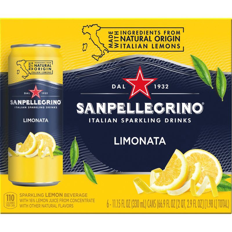 slide 1 of 8, Sanpellegrino Lemon Italian Sparkling Beverage - 6pk/11.15 fl oz Cans, 6 ct; 11.15 fl oz