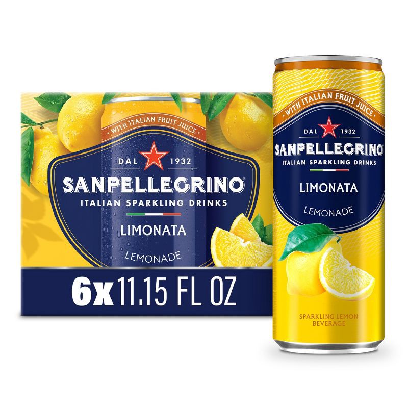 slide 1 of 8, Sanpellegrino Lemon Italian Sparkling Beverage - 6pk/11.15 fl oz Cans, 6 ct; 11.15 fl oz
