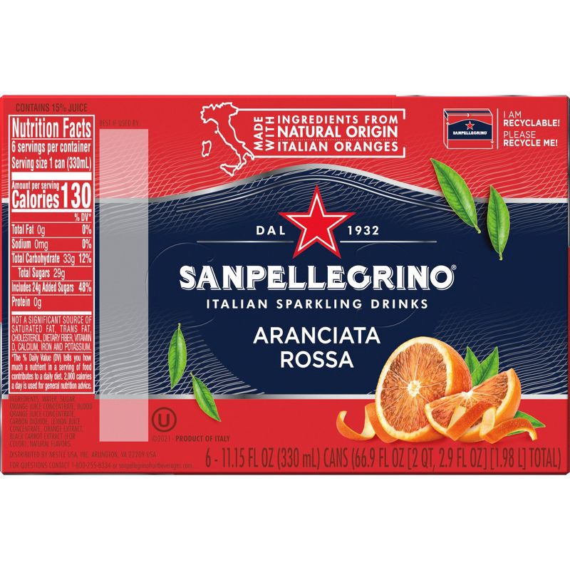 slide 5 of 8, Sanpellegrino Blood Orange Italian Sparkling Beverage - 6pk/11.15 fl oz Cans, 6 ct; 11.15 fl oz