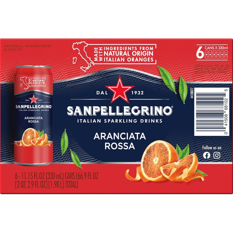 slide 6 of 8, Sanpellegrino Blood Orange Italian Sparkling Beverage - 6pk/11.15 fl oz Cans, 6 ct; 11.15 fl oz