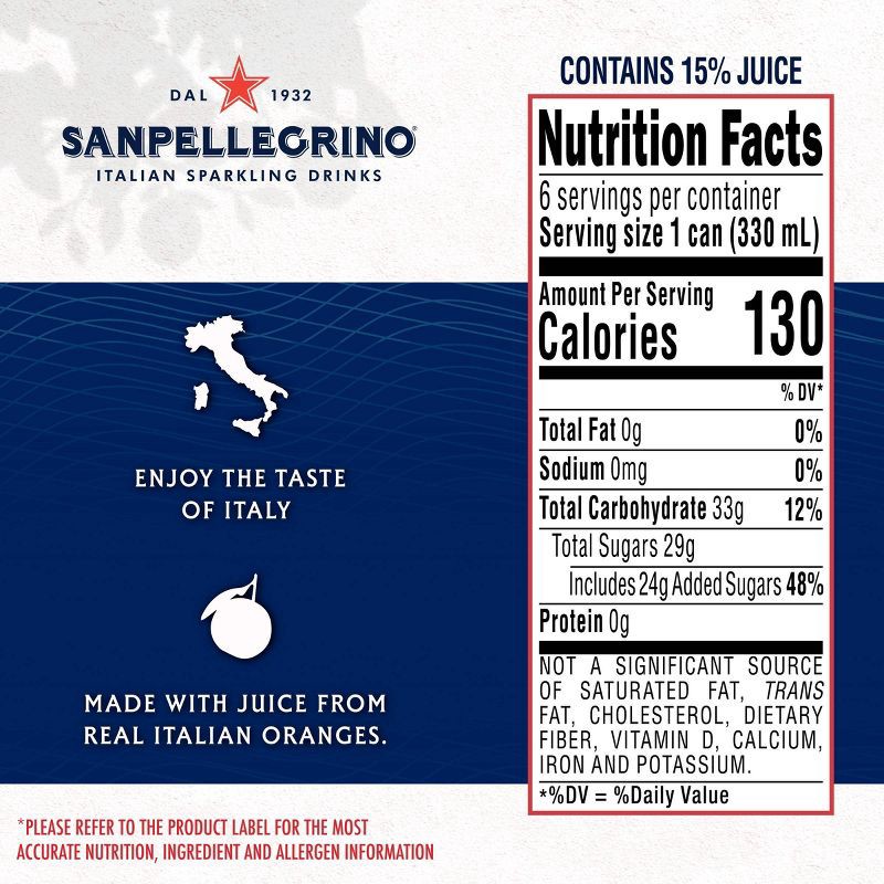 slide 7 of 8, Sanpellegrino Blood Orange Italian Sparkling Beverage - 6pk/11.15 fl oz Cans, 6 ct; 11.15 fl oz