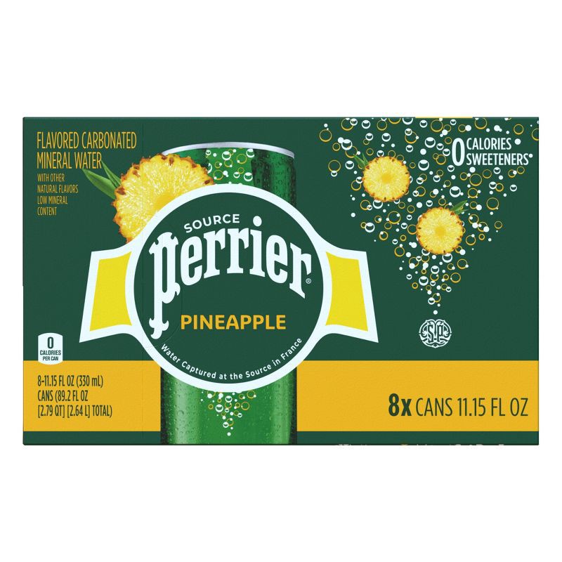 slide 1 of 1, Perrier Pineapple Flavored Sparkling Water - 8pk/11.15 fl oz Cans, 8 ct, 11.15 fl oz