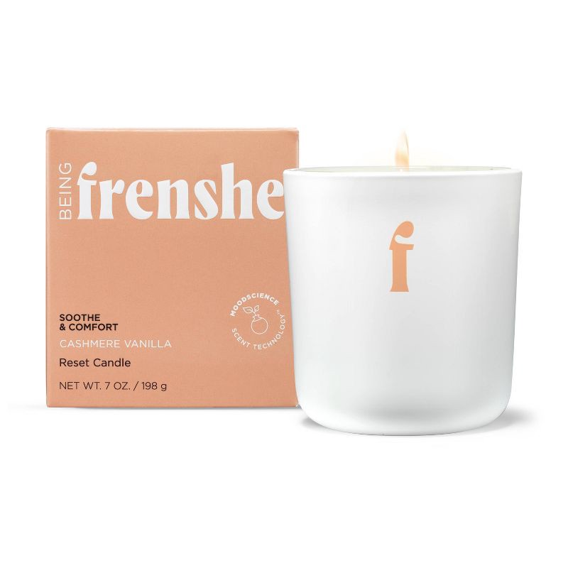 slide 1 of 9, Being Frenshe Coconut & Soy Wax Reset Candle with Essential Oils - Cashmere Vanilla - 7oz, 7 oz