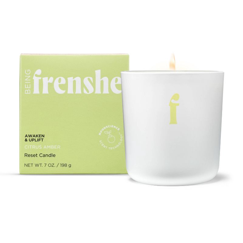 slide 1 of 9, Being Frenshe Reset Candle with Essential Oils to Awaken & Uplift - Citrus Amber - 7oz, 7 oz
