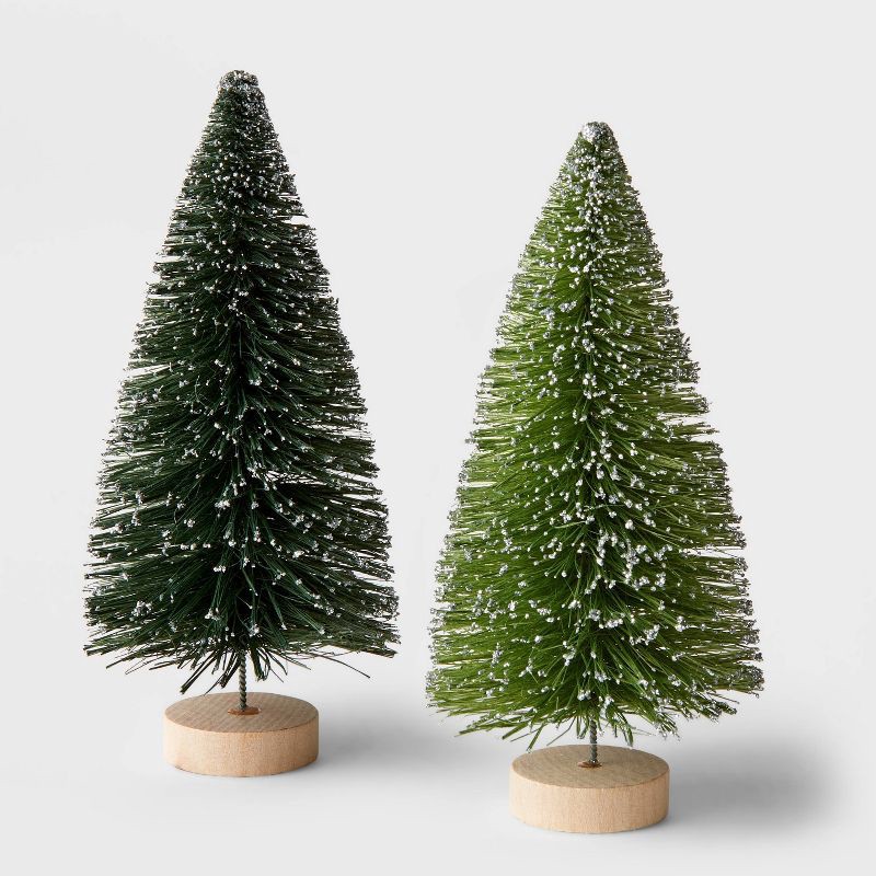 slide 1 of 3, 2pc 6" Sisal Bottle Brush Tree Christmas Figurine Set - Wondershop™ Green, 2 ct