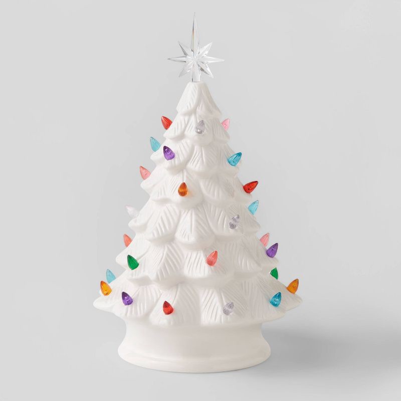 slide 3 of 3, 14.5" Battery Operated Lit Ceramic Christmas Tree White - Wondershop™: Multicolored Bulbs, Star Topper, 1 ct