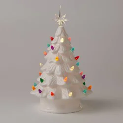 14.5" Battery Operated Lit Ceramic Christmas Tree White - Wondershop™: Multicolored Bulbs, Star Topper
