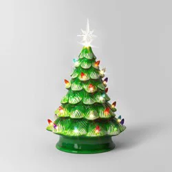 14.5" Battery Operated Lit Ceramic Christmas Tree Green - Wondershop™: Multicolored Bulbs, Star Topper, Indoor Decoration