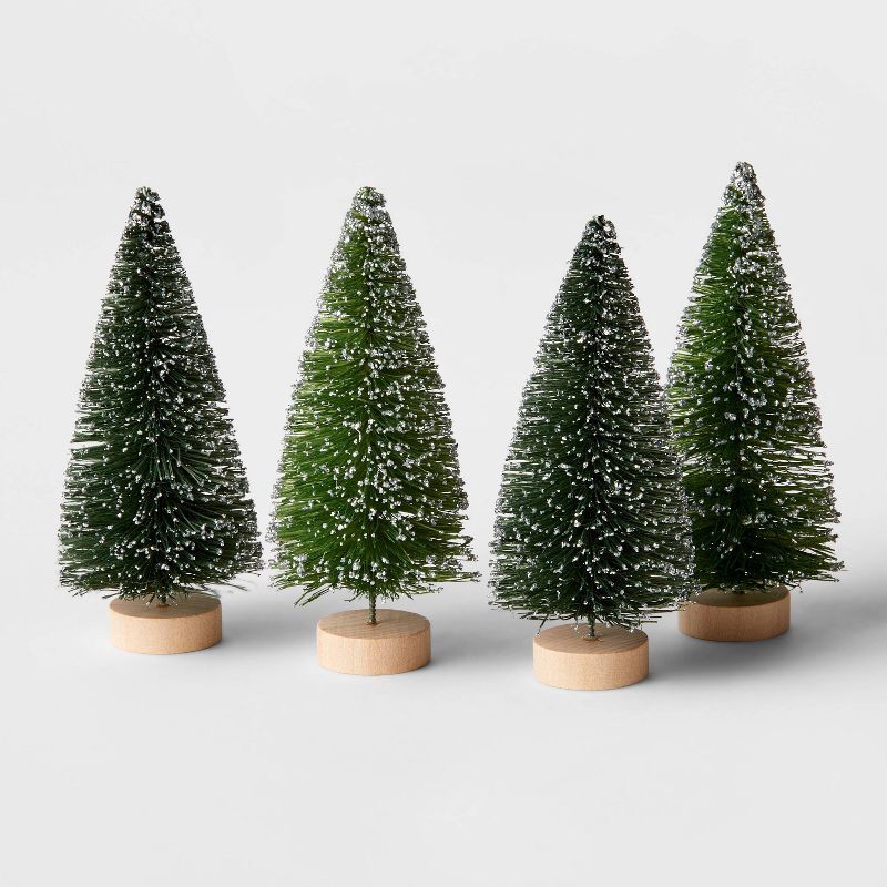 slide 1 of 3, 4pc 4" Sisal Bottle Brush Tree Christmas Figurine Set - Wondershop™ Green, 4 ct