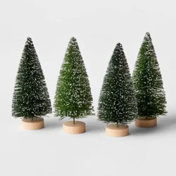 4pc 4" Sisal Bottle Brush Tree Christmas Figurine Set - Wondershop™ Green
