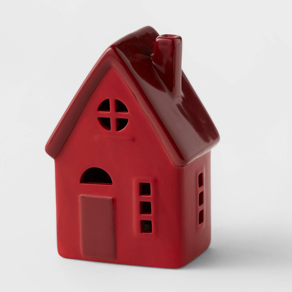 ceramic SMALL RED HOUSE WITH LIGHT