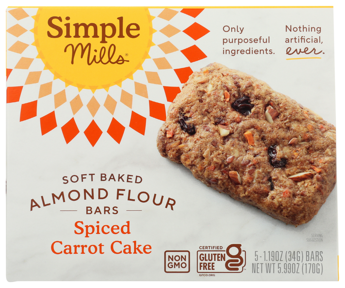 slide 1 of 1, Simple Mills Soft Baked Almond Flour Spiced Carrot Cake Bars 5 - 1.19 oz Bars, 5 ct