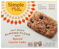 Simple Mills Soft Baked Almond Flour Spiced Carrot Cake Bars 5 - 1.19 oz Bars
