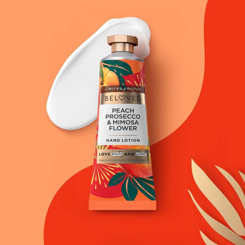 slide 3 of 5, Beloved Peach Prosecco & Mimosa Flower Hand Lotion, Travel Size 1oz, 1 oz