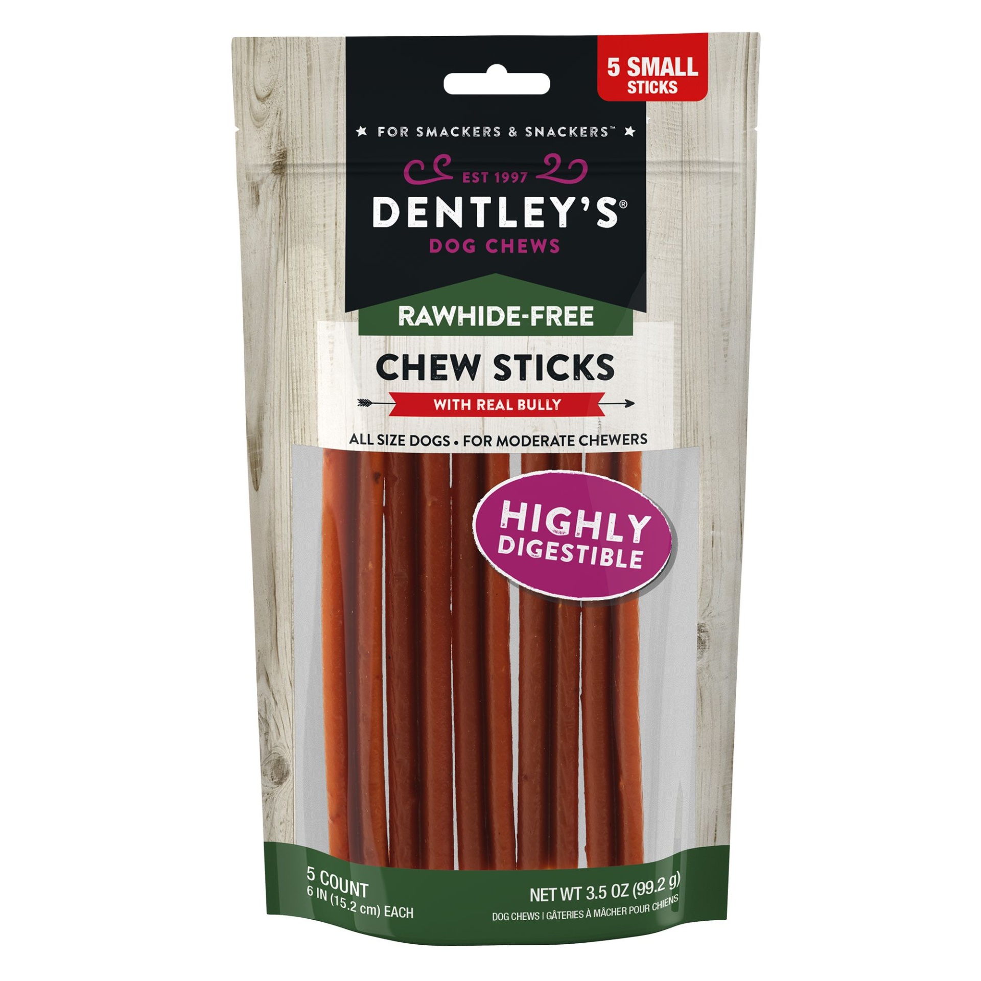slide 1 of 1, Dentley's Rawhide-Free 6 Bully Stick Dog Chew'', 5 ct