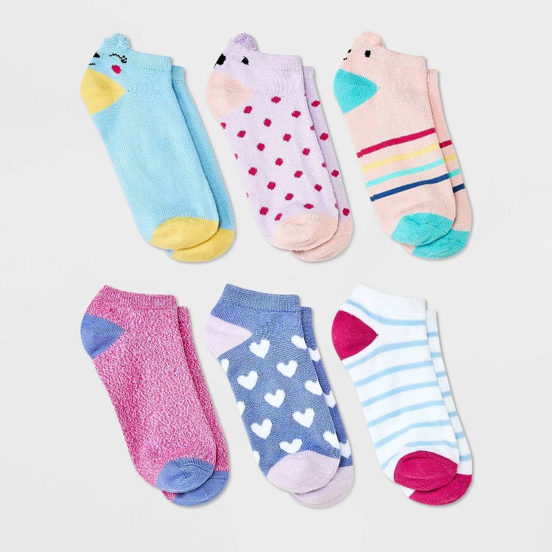slide 1 of 3, Girls' 6pk Super Soft Critter No Show Socks - Cat & Jack™ S, 6 ct