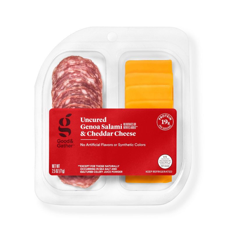 slide 1 of 4, Uncured Genoa Salami and Cheddar Cheese Snacker - 2.5oz - Good & Gather™, 2.5 oz