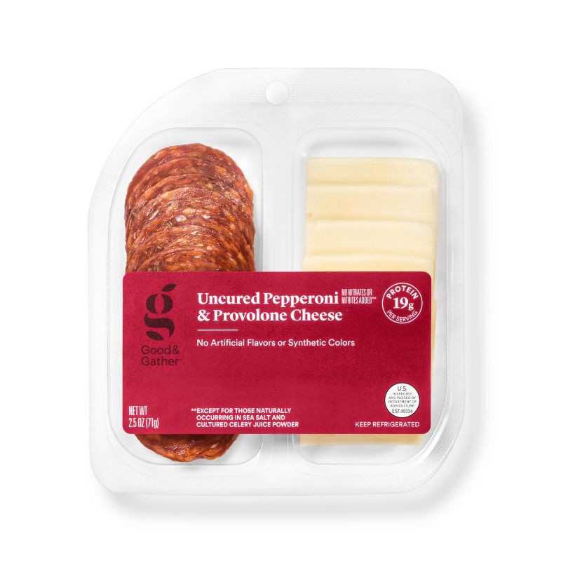 slide 1 of 3, Uncured Pepperoni and Provolone Cheese Snacker - 2.5oz - Good & Gather™, 2.5 oz