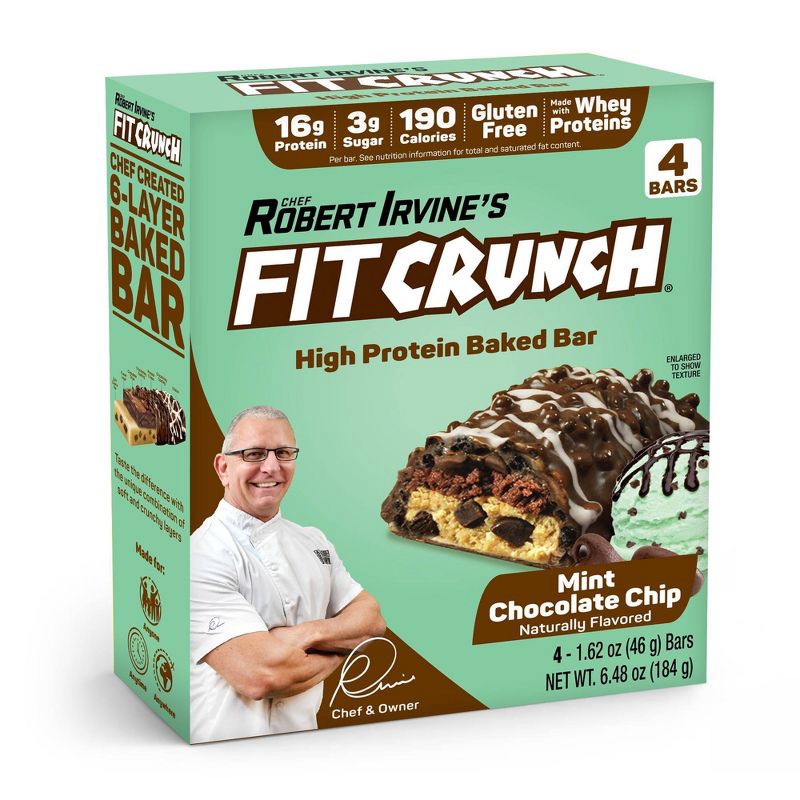 slide 1 of 6, FITCRUNCH Mint Chocolate Chip Baked Snack Bar - 4ct, 4 ct