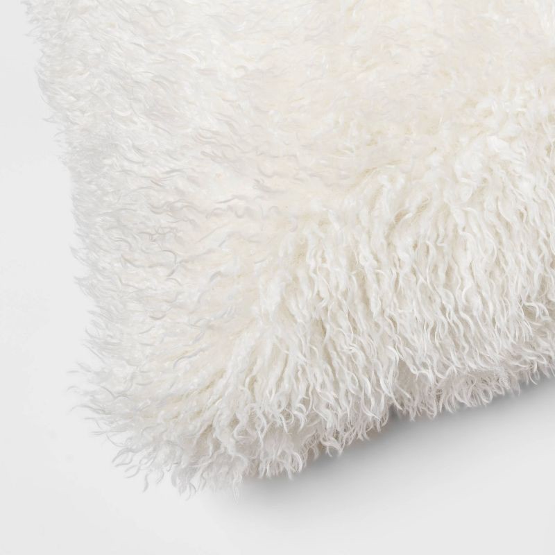 slide 4 of 4, Euro Faux Mongolian Fur Decorative Throw Pillow Cream - Threshold™, 1 ct