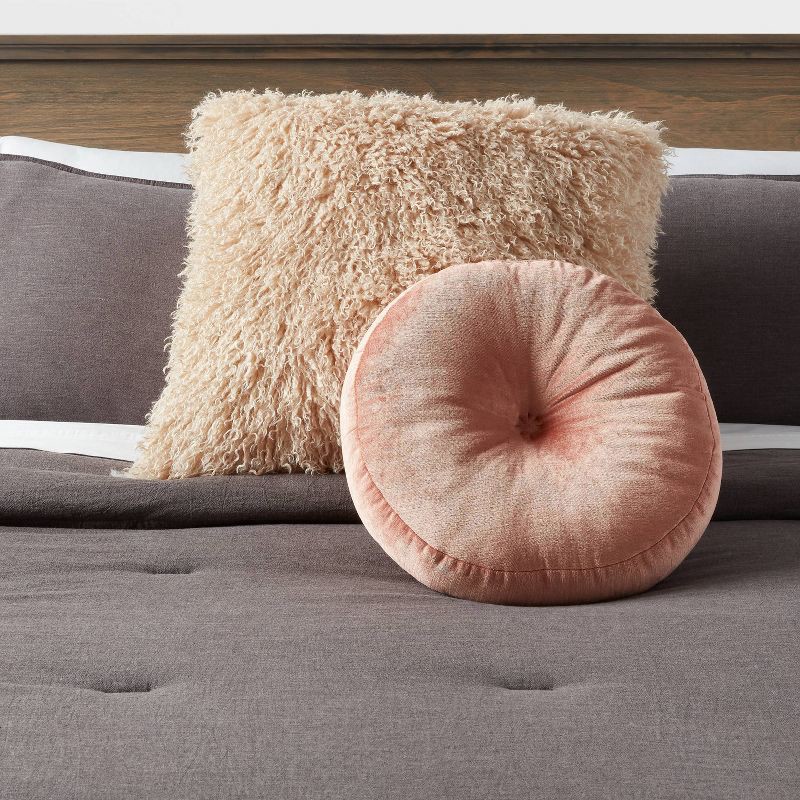 slide 2 of 4, Euro Faux Mongolian Fur Decorative Throw Pillow Khaki - Threshold™: Indoor Square Cushion, Knife Edge, OEKO-TEX Certified, 1 ct