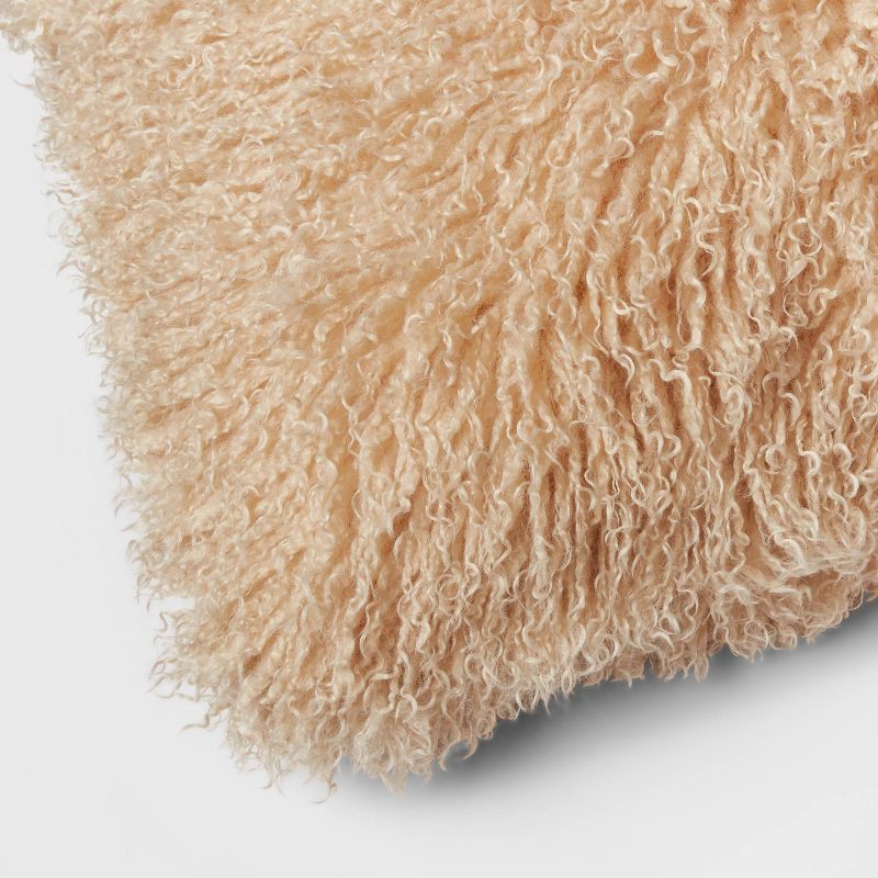 slide 4 of 4, Euro Faux Mongolian Fur Decorative Throw Pillow Khaki - Threshold™: Indoor Square Cushion, Knife Edge, OEKO-TEX Certified, 1 ct
