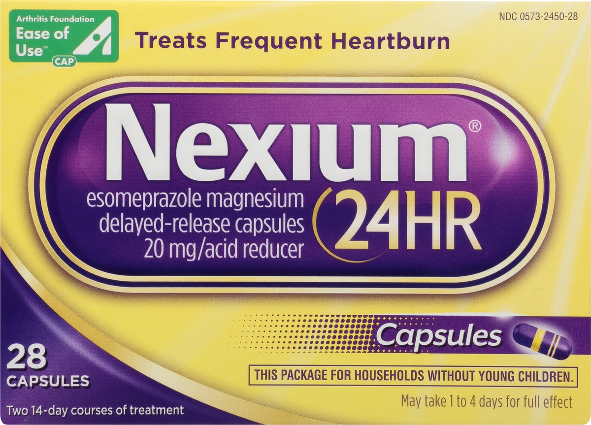 slide 6 of 9, Nexium 24HR Delayed Release Heartburn Relief Capsules - Esomeprazole Magnesium Acid Reducer , 28 ct