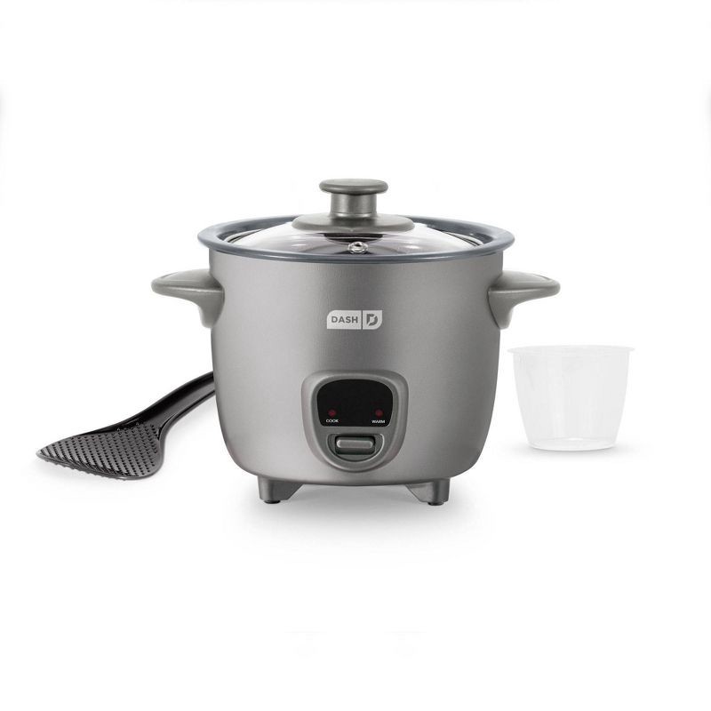 slide 2 of 7, Dash 2-Cup Electric Mini Rice Cooker - Graphite: Small Rice Maker, Automatic Keep Warm, Includes Recipes & Accessories, 1 ct