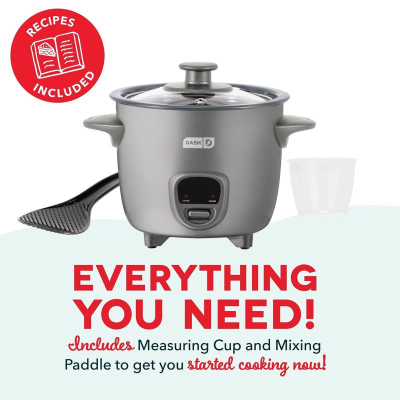 slide 6 of 7, Dash 2-Cup Electric Mini Rice Cooker - Graphite: Small Rice Maker, Automatic Keep Warm, Includes Recipes & Accessories, 1 ct