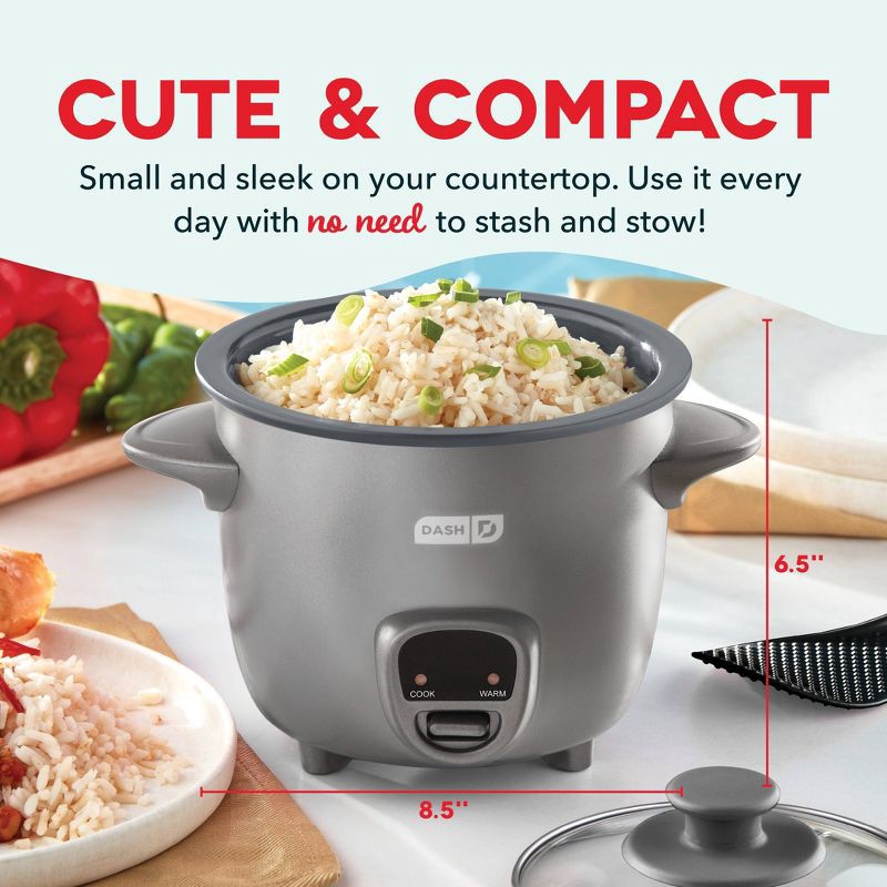 slide 7 of 7, Dash 2-Cup Electric Mini Rice Cooker - Graphite: Small Rice Maker, Automatic Keep Warm, Includes Recipes & Accessories, 1 ct