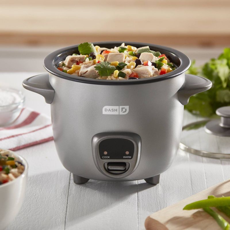 slide 7 of 7, Dash 2-Cup Electric Mini Rice Cooker - Graphite: Small Rice Maker, Automatic Keep Warm, Includes Recipes & Accessories, 1 ct