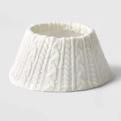 7&quot; Cable Knit Mini Christmas Tree Collar White - Wondershop™: Solid Pattern, Plastic &amp; Fabric