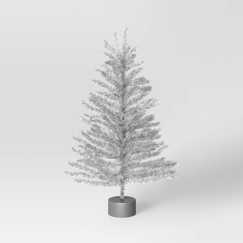 slide 1 of 4, 24" Unlit Tinsel Mini Artificial Christmas Tree Silver - Wondershop™, 1 ct