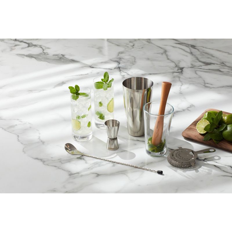 slide 11 of 11, Houdini 5pc Bar Tool Set (Shaker, Jigger, Strainer, Muddler, Stirring Spoon), 5 ct