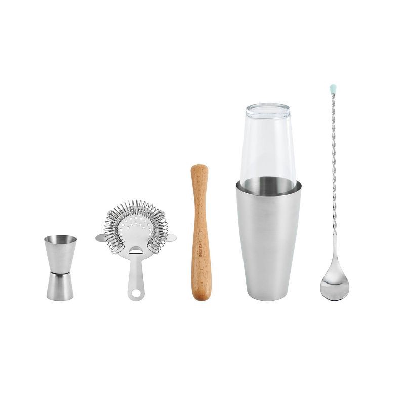 slide 1 of 11, Houdini 5pc Bar Tool Set (Shaker, Jigger, Strainer, Muddler, Stirring Spoon), 5 ct