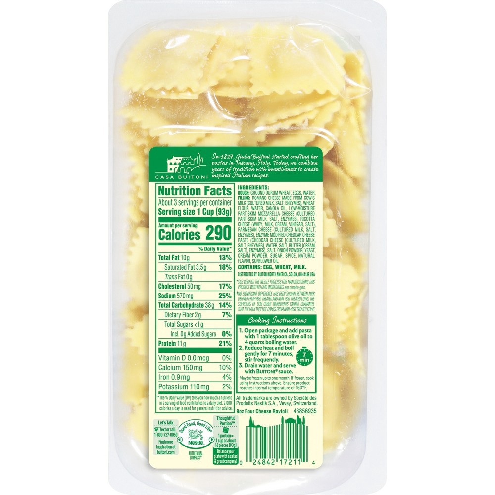slide 2 of 3, Buitoni Four Cheese Ravioli, Refrigerated Pasta, 9 oz Package, 9 oz