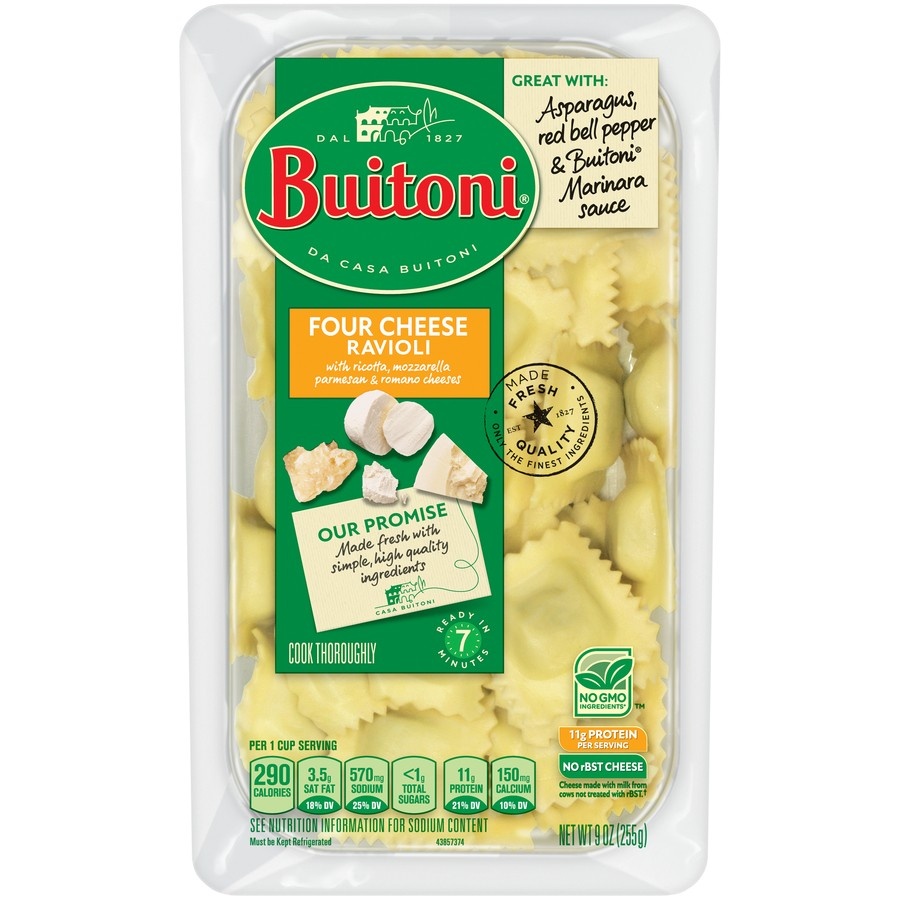 slide 1 of 6, Buitoni Four Cheese Ravioli Refrigerated Pasta, 9 oz