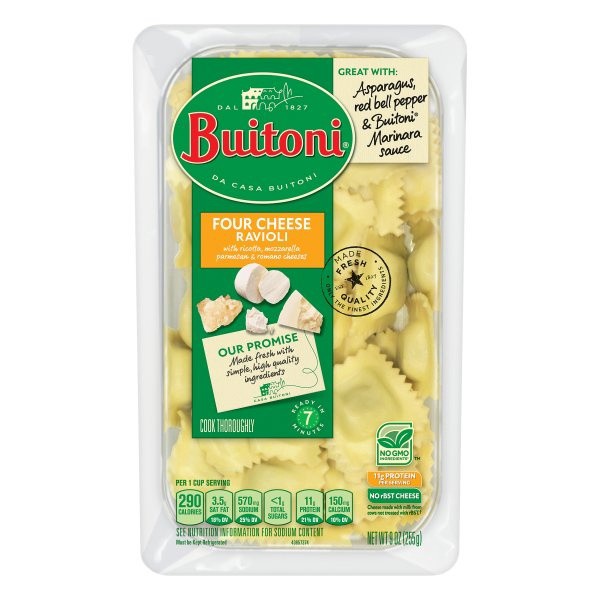 slide 1 of 3, Buitoni Four Cheese Ravioli, Refrigerated Pasta, 9 oz