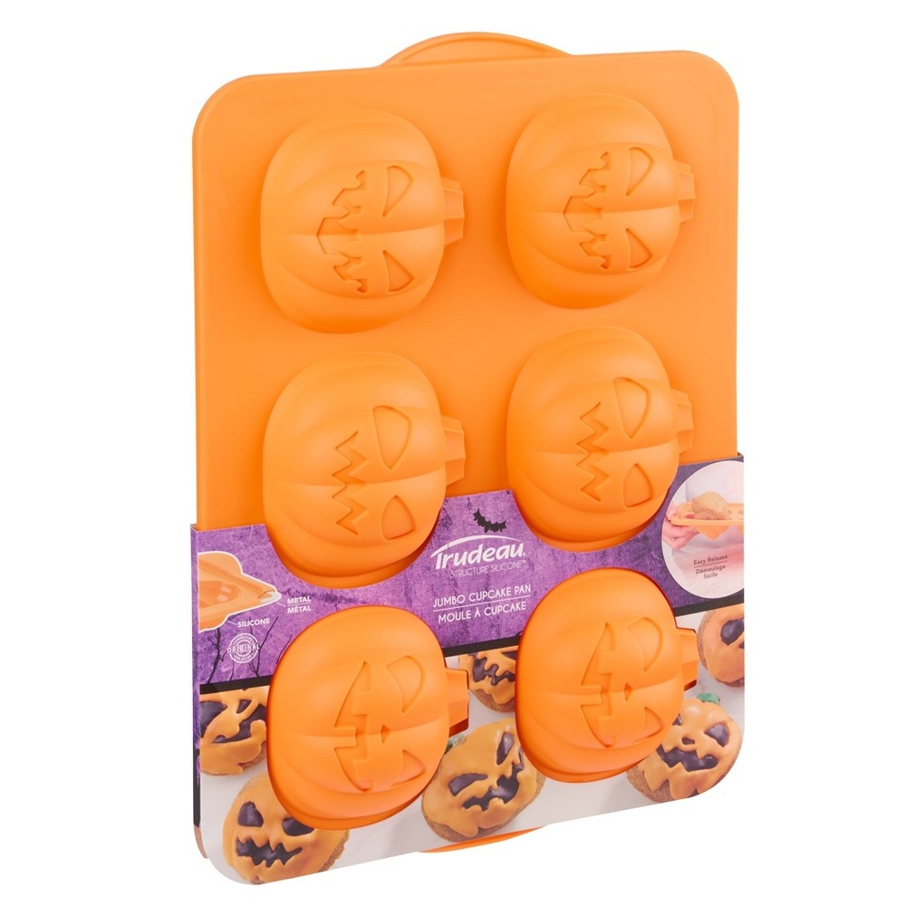 Halloween Silicone Cupcake Muffin Pan Jumbo Mold By Trudeau ~ Orange~  14x10”