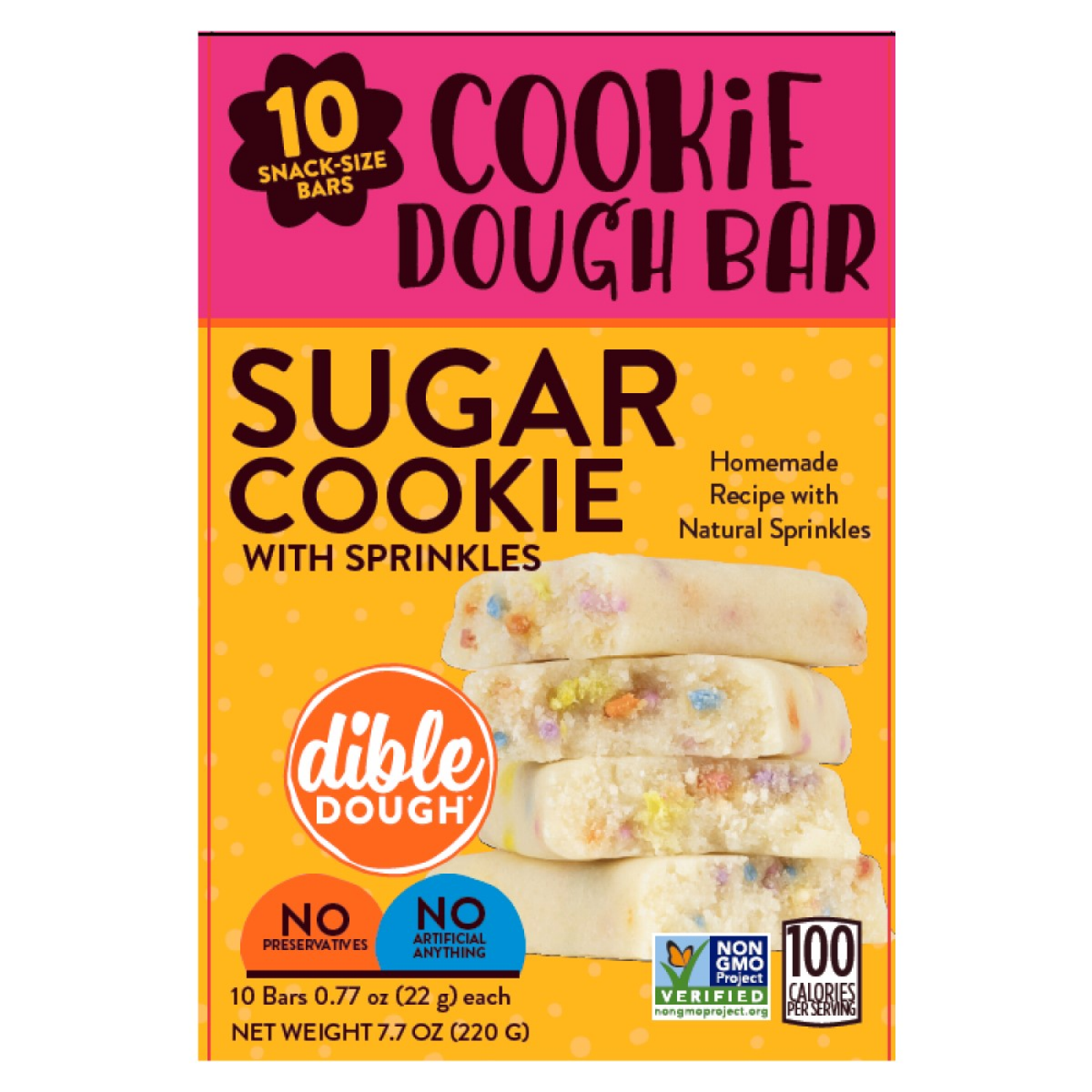 slide 1 of 3, Dible Dough Sugar Cookie Cookie Dough Bar 10 Count, 7.7 oz, 10 ct, 7.7 oz