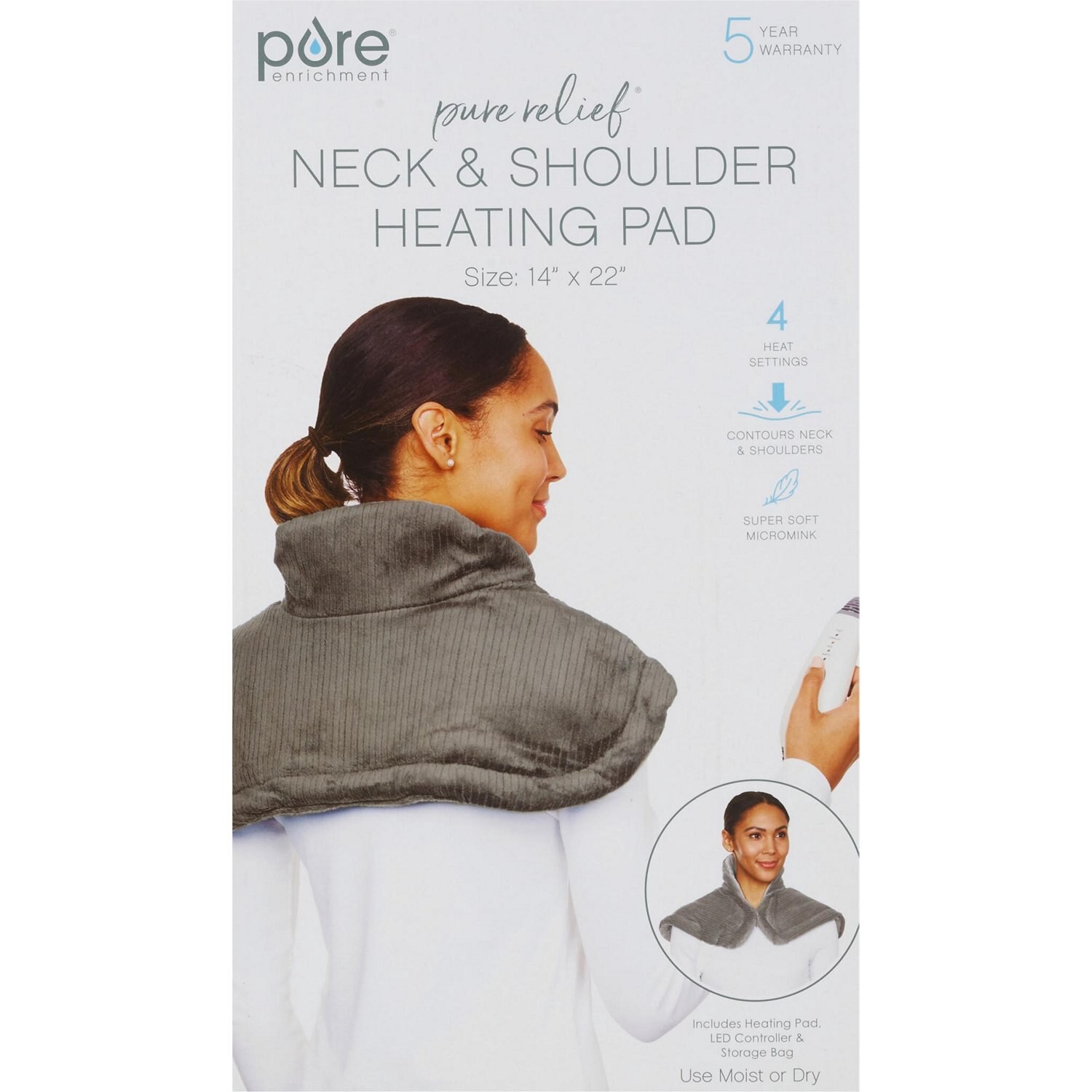 slide 2 of 5, Pure Enrichment Purerelief Neck & Shoulder Heating Pad, Charcoal Gray, 1 ct