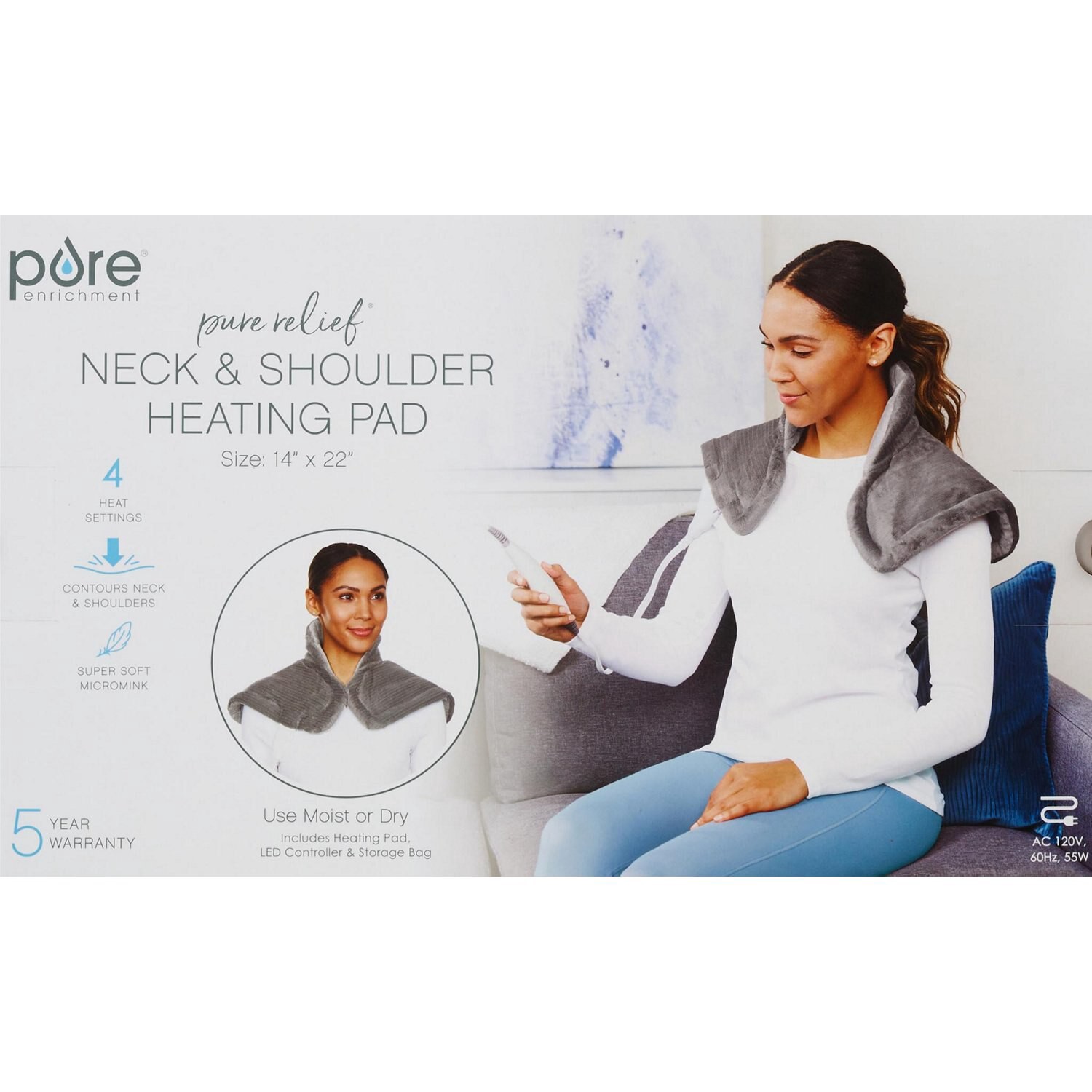 slide 3 of 5, Pure Enrichment Purerelief Neck & Shoulder Heating Pad, Charcoal Gray, 1 ct