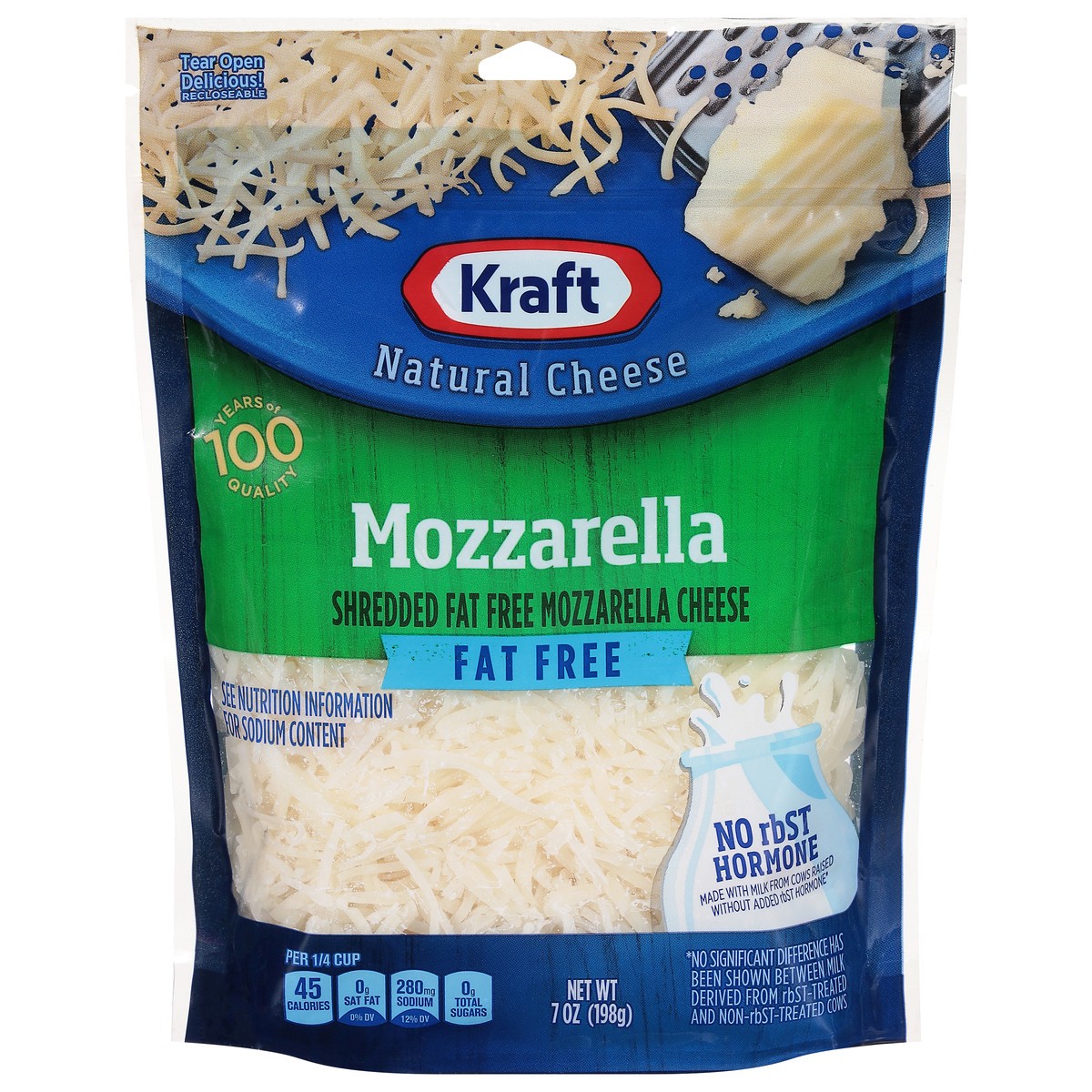 slide 1 of 1, Kraft Mozzarella Fat Free Shredded Cheese, 7 oz