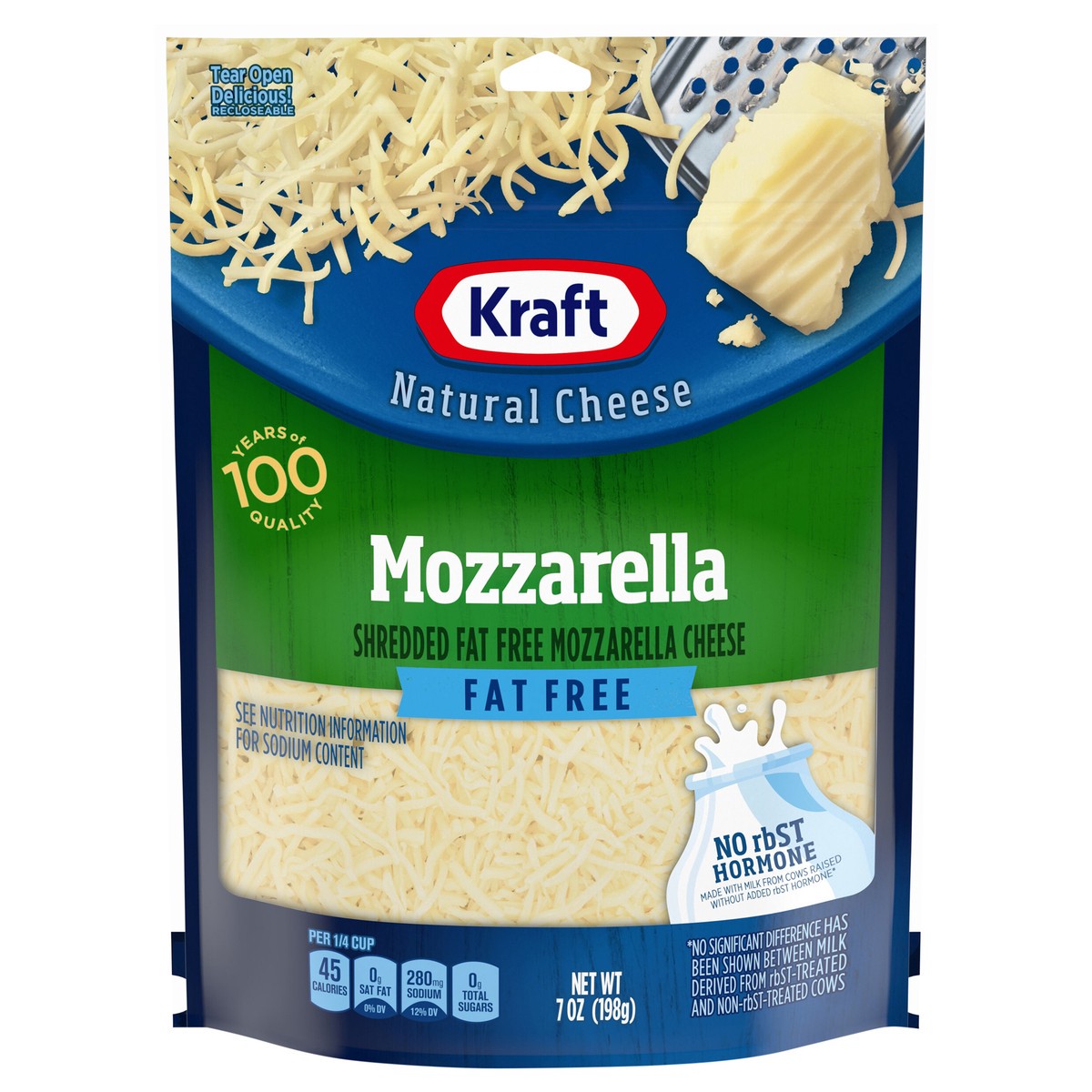slide 1 of 13, Kraft Mozzarella Fat Free Shredded Cheese, 7 oz Bag, 7 oz